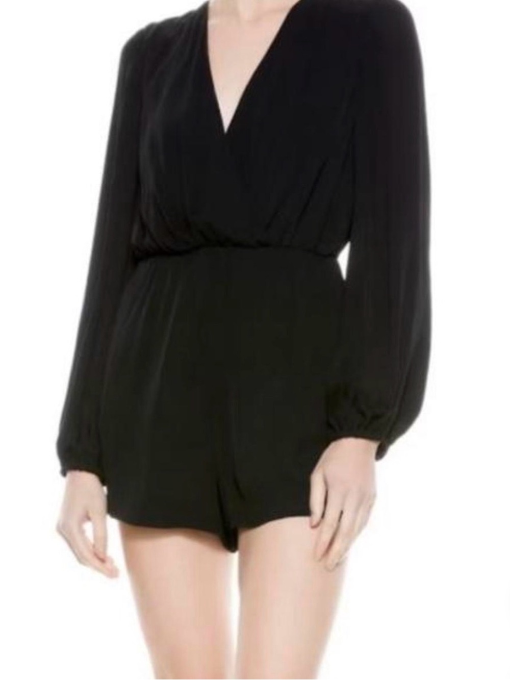 Alice and Olivia Sinclair Black Long Sleeve Wrap Romper 4